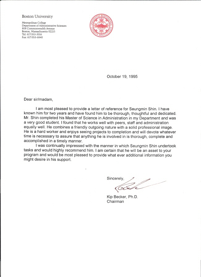 Read more about the article Boston University Reference Letter